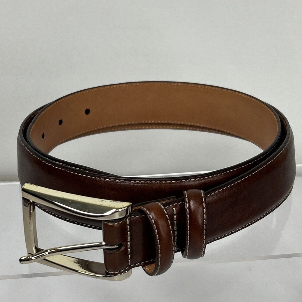 Trafalgar Leather Belt Mens Size 34 Easton Dark Brown Hand Polished Cortina Gold